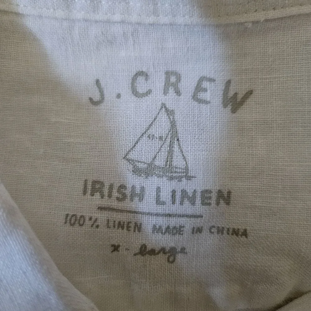 J. Crew Men XL Irish Linen Button Up Short Sleeve Pocket Top Shirt Coastal Beach